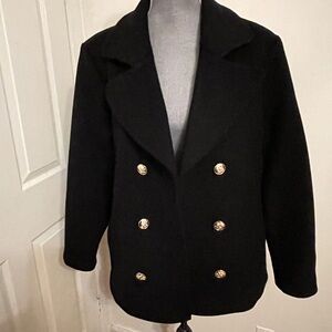 Frame Denim Black Coat with Gold Accents. Size Medium.